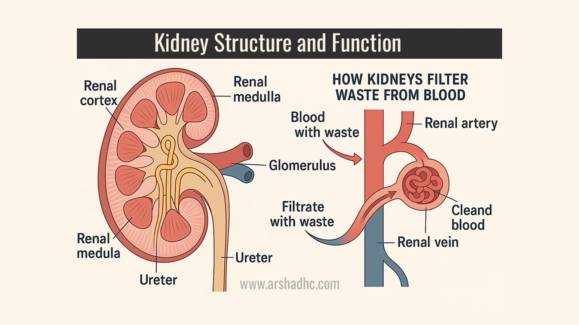 Illustration showing the Kidney Structure and Function