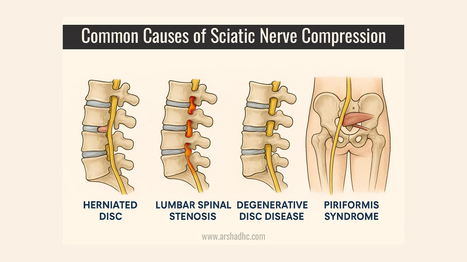 Illustration showing the Sciatica Cause