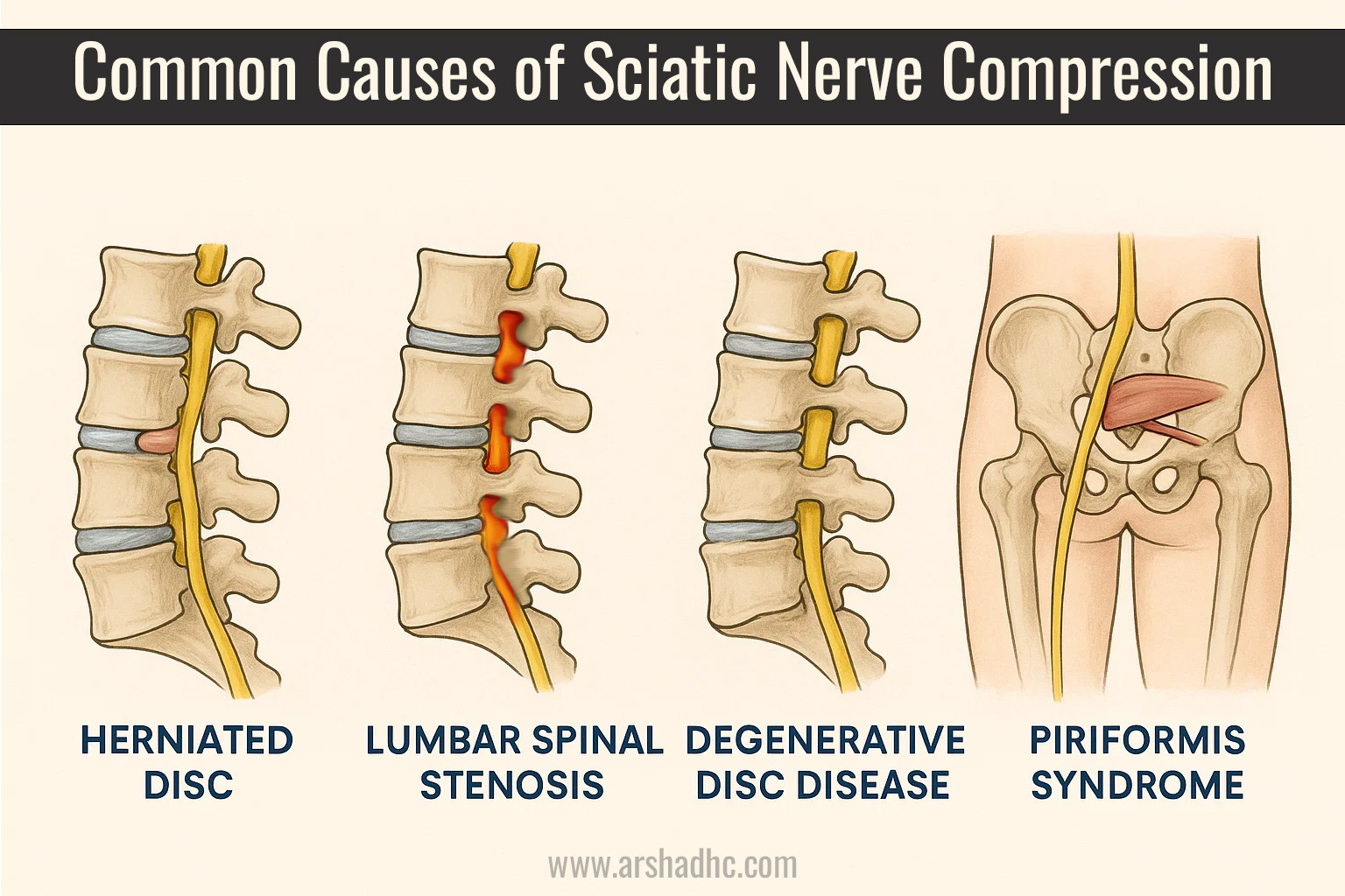 Common causes of sciatic nerve compression